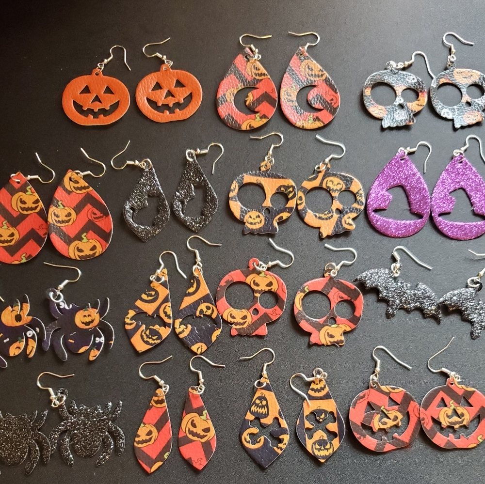 3/$12 Halloween faux leather earrings